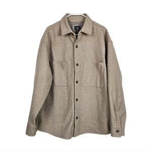 Mens XL Overshirt Shirt Jac Beige Button Up Long Sleeve Loose Fit H&M